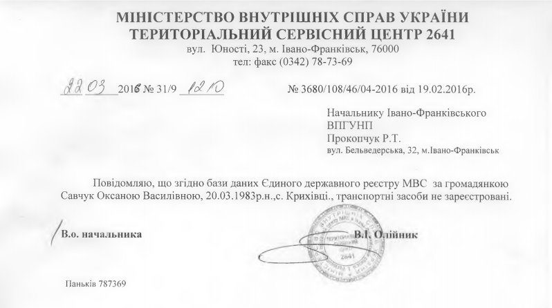 Савчук довідка авто