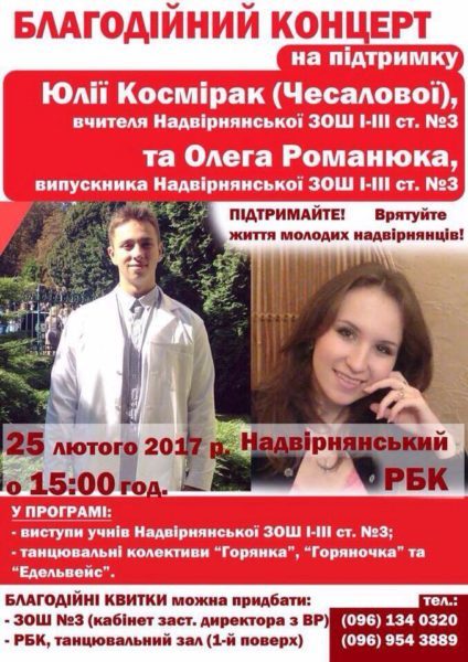 Щоб допомогти двом важкохворим надвірнянцям, проведуть благодійний концерт