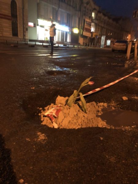 Вночі у ямах на франківських дорогах висадили квіти (ФОТО)