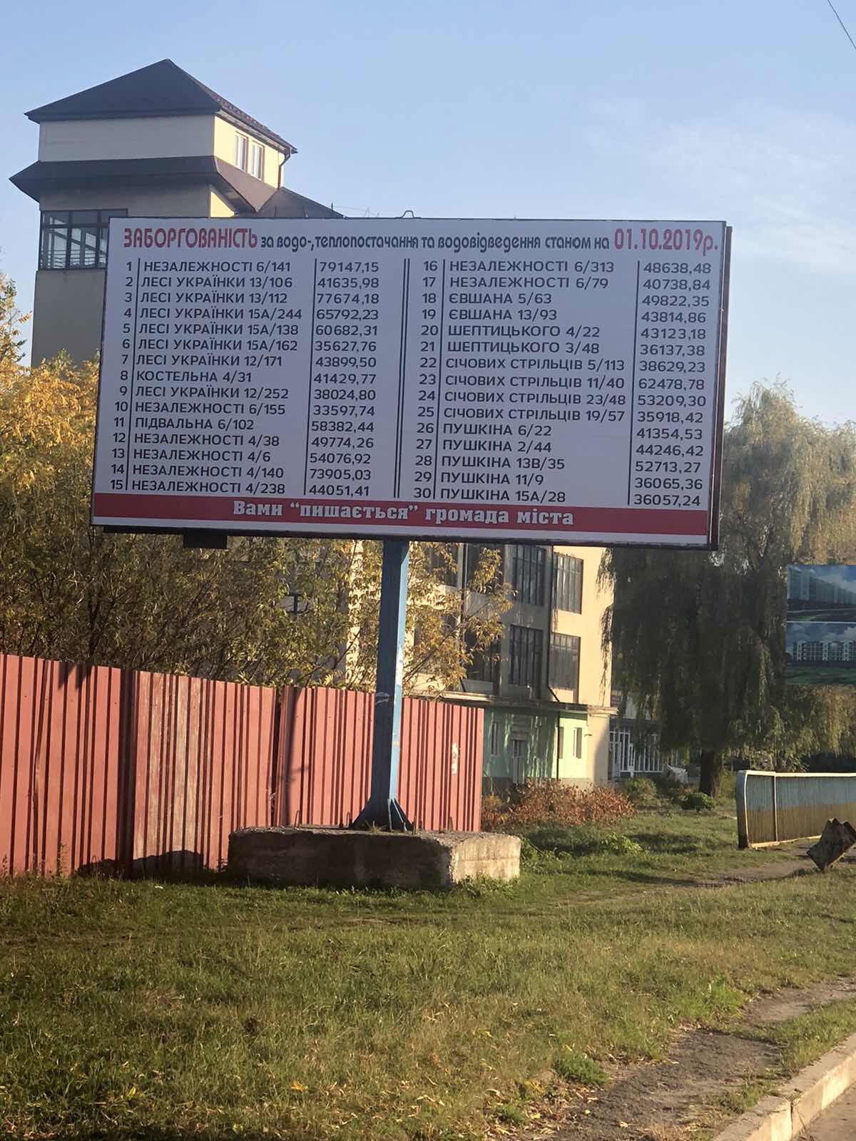 У Калуші з’явилися білборди з адресами найбільших боржників за комуналку (ФОТО)