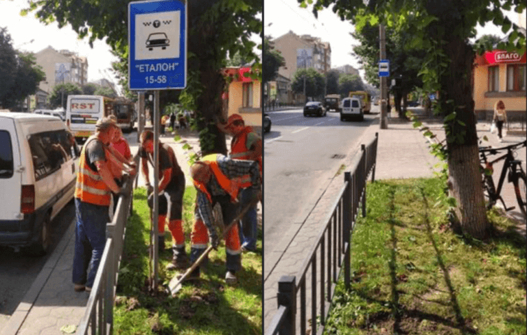 На Галицькій біля музичної школи комунальники забрали стоянку таксі (ФОТО)