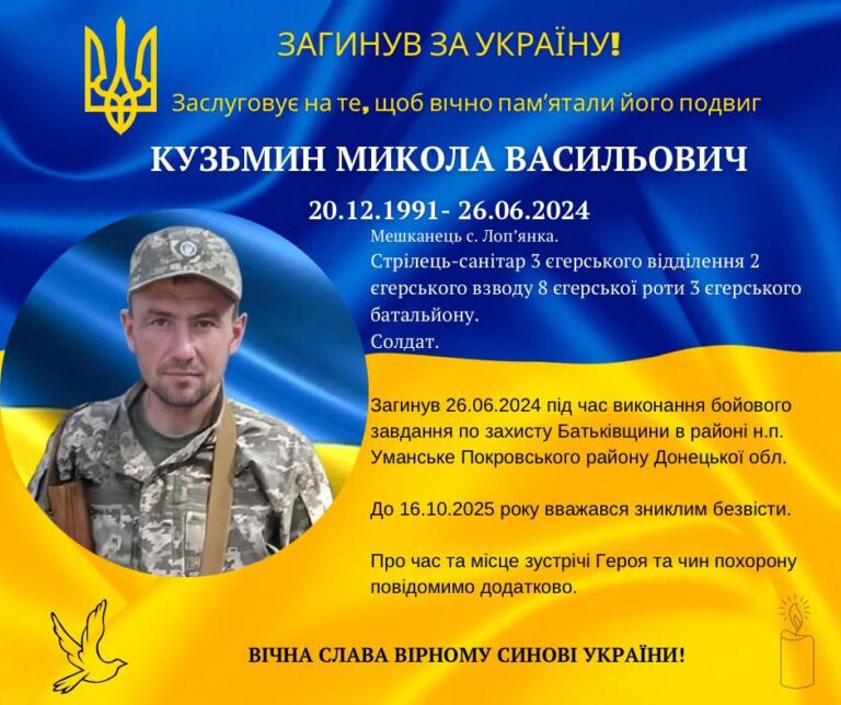 На Донеччині загинув боєць з Долинщини Микола Кузьмин