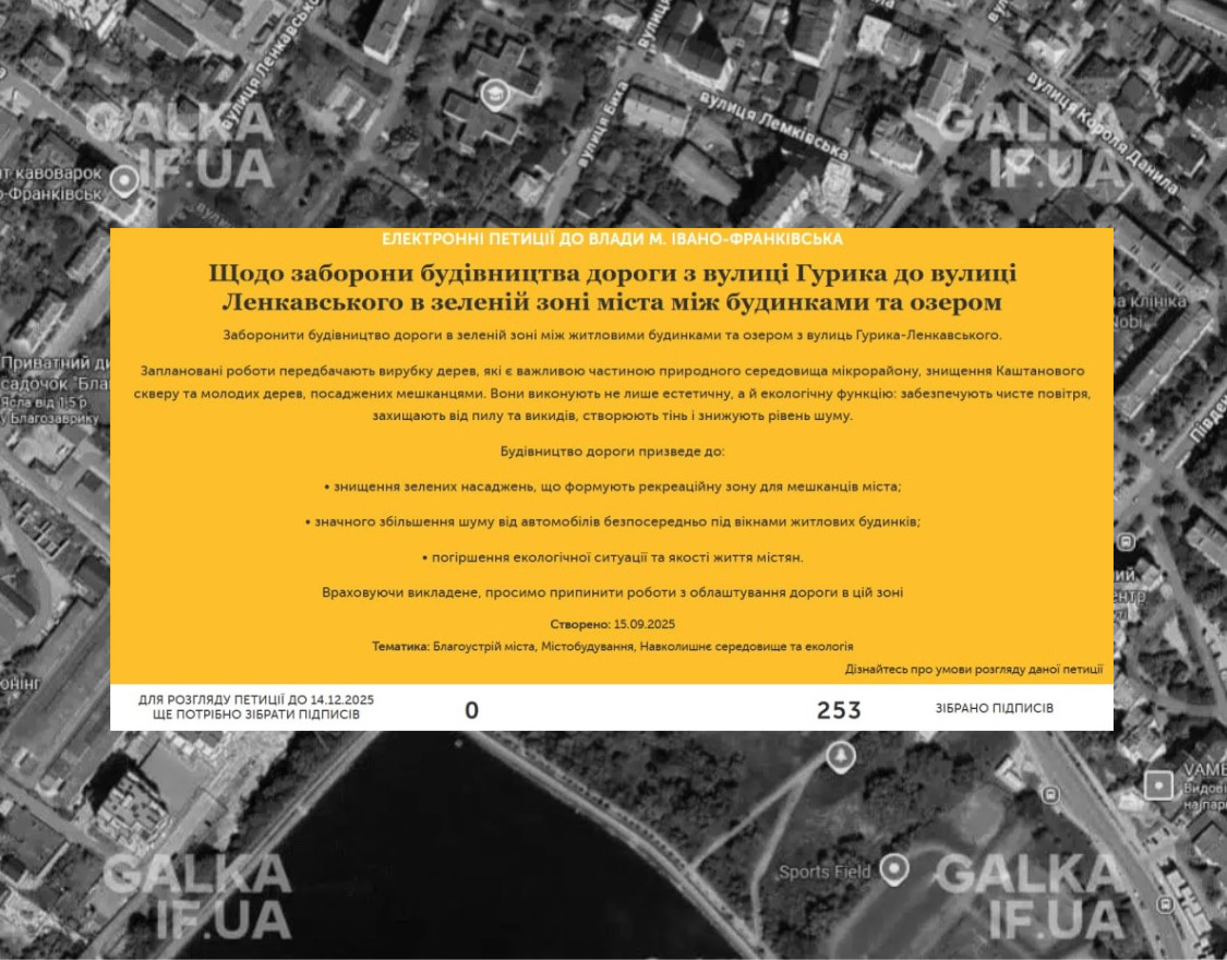 Петиція проти будівництва дороги між Гурика та Ленкавського у Франківську зібрала потрібну кількість підписів