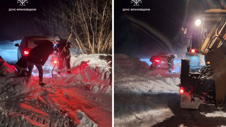 “Швидка” з дитиною застрягла у снігових заметах на Франківщині: допомогли рятувальники (ФОТО, ВІДЕО)