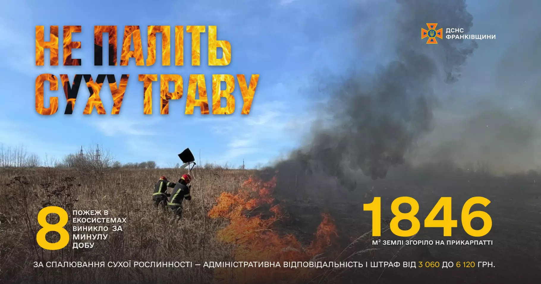 1846 м²: на Прикарпатті за добу трапилися 8 пожеж сухої трави