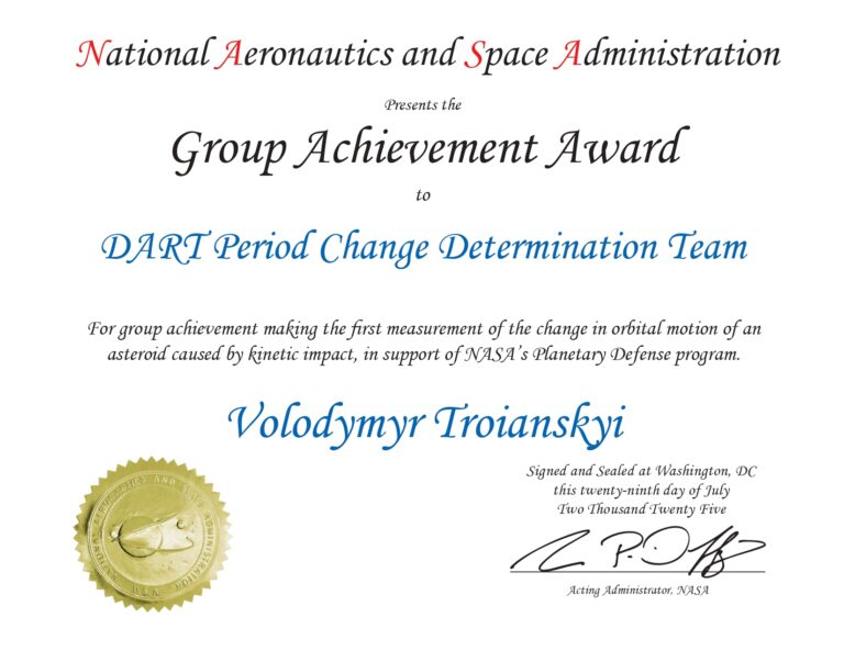 Науковець Карпатського університету Володимир Троянський отримав нагороду NASA