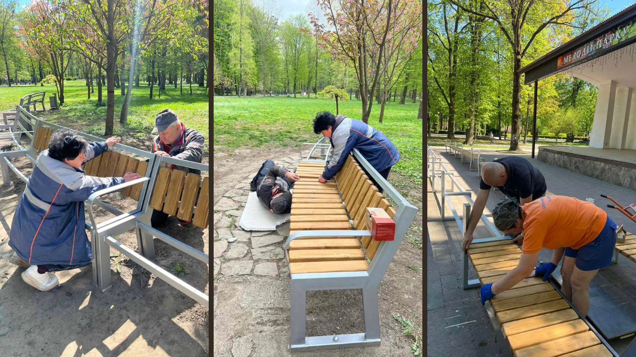 Замінюють пошкоджені дошки, ремонтують і фарбують: у рекреаційних зонах Франківська оновлюють лавки (ФОТО)