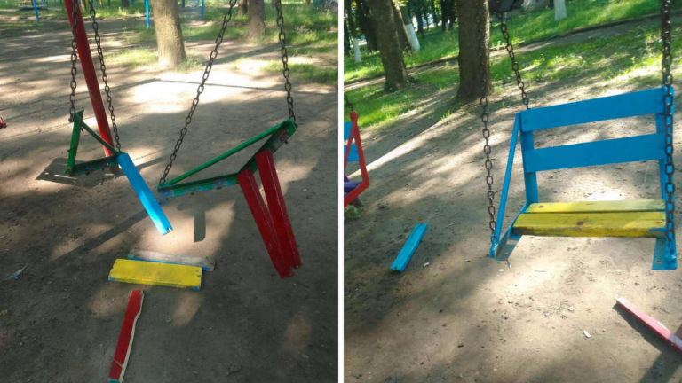 У Снятині вандали поламали гойдалки на дитячому майданчику в міському парку (ФОТО)
