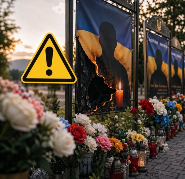 У Вигоді на Алеї Героїв загорівся банер: людей просять мінімізувати кількість штучних квітів та бути обережними зі свічками