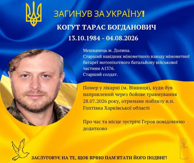 Через пораненя на війні помер захисник із Долини Тарас Когут